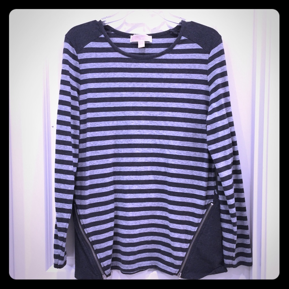 Michael Kors Gray Striped Shirt SZ L